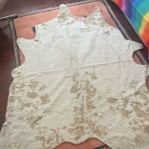Ivory and Gold Faux Cowhide Rug